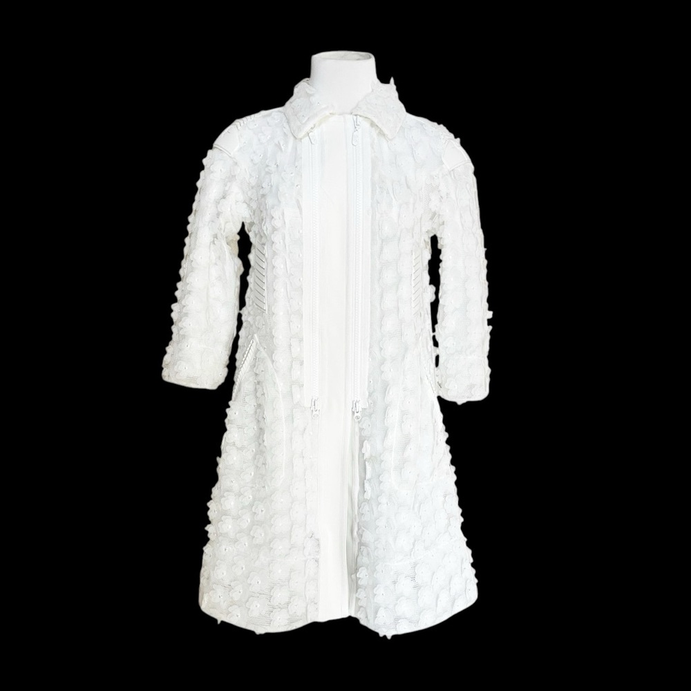 Byron Lars Beauty Mark Women’s 2 Jacket A-Line 3/4 White Sheer Flower Appliqués